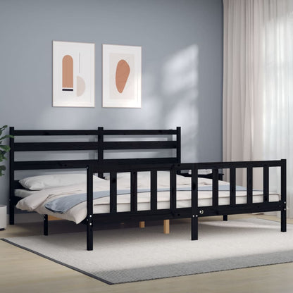 Estrutura de cama com cabeceira 180x200 cm madeira maciça preto