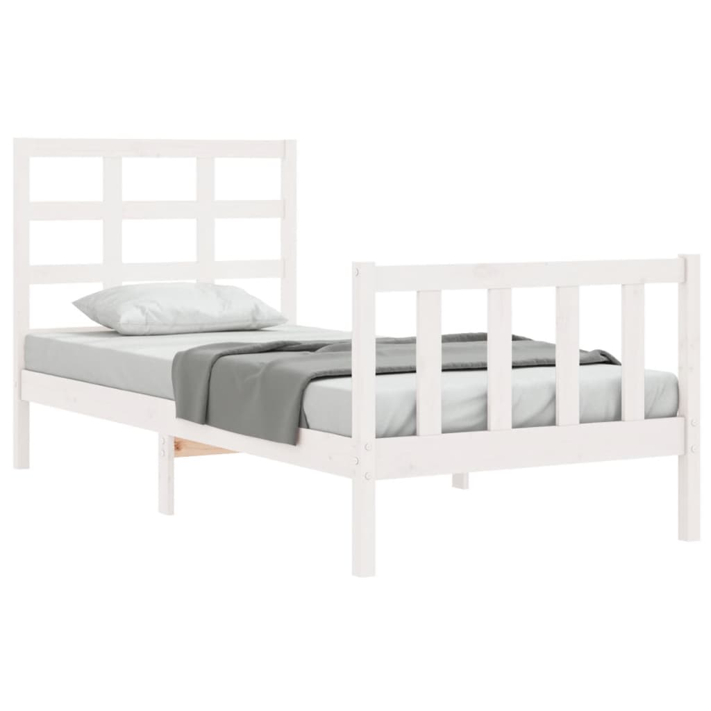 Estrutura de cama com cabeceira 90x190 cm madeira maciça branco