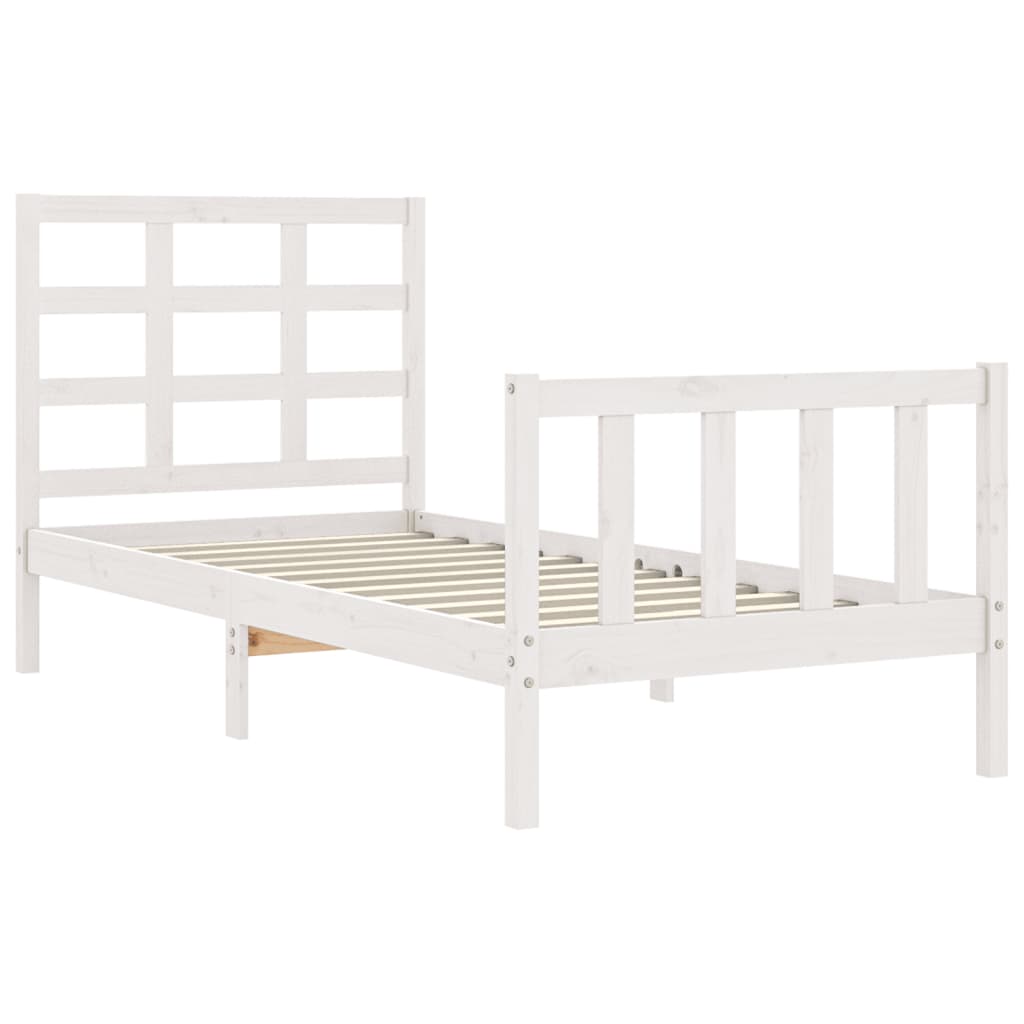 Estrutura de cama com cabeceira 90x190 cm madeira maciça branco