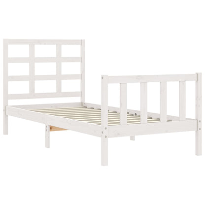 Estrutura de cama com cabeceira 90x190 cm madeira maciça branco