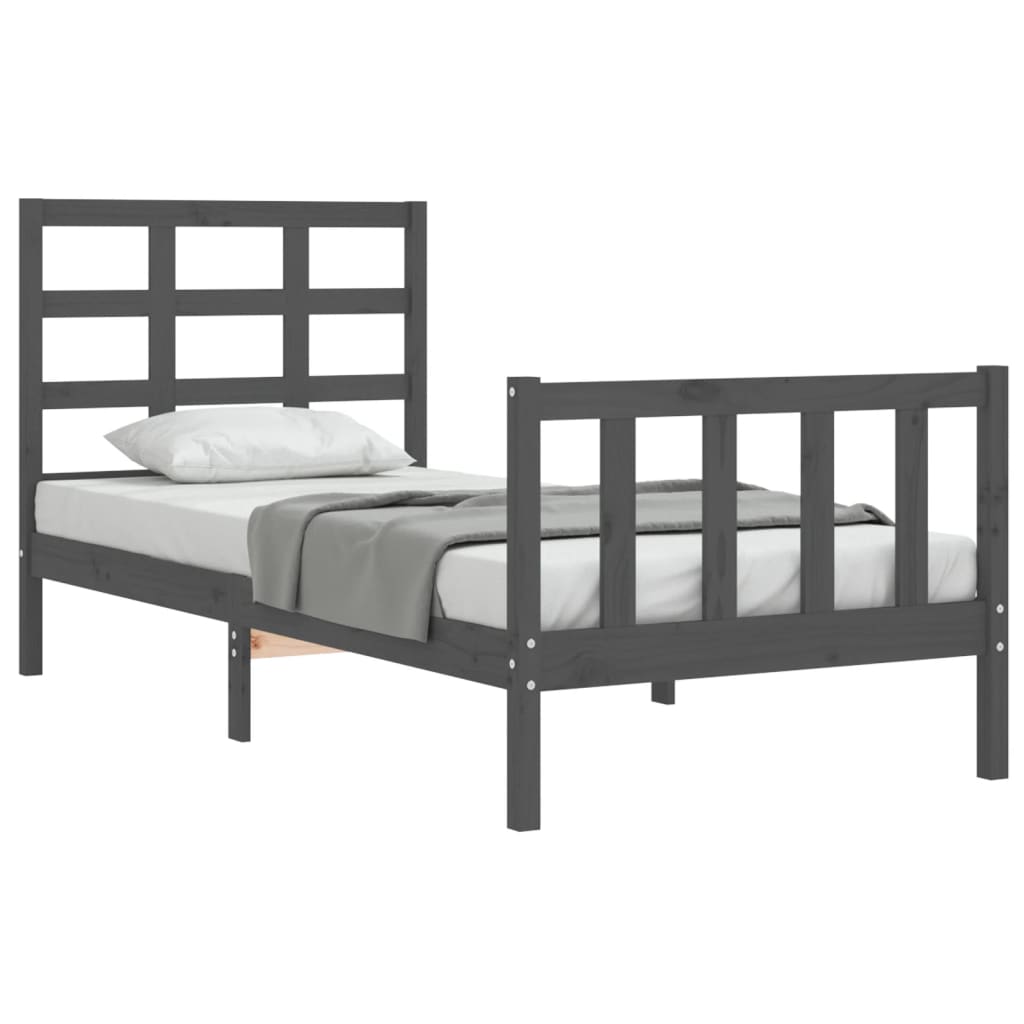 Estrutura de cama com cabeceira 90x190 cm madeira maciça cinza