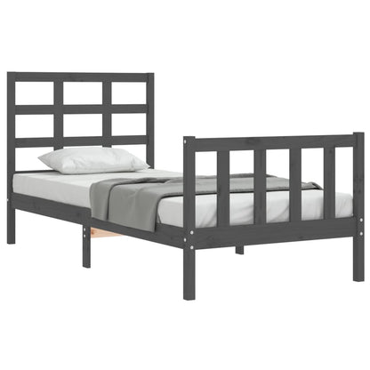 Estrutura de cama com cabeceira 90x190 cm madeira maciça cinza