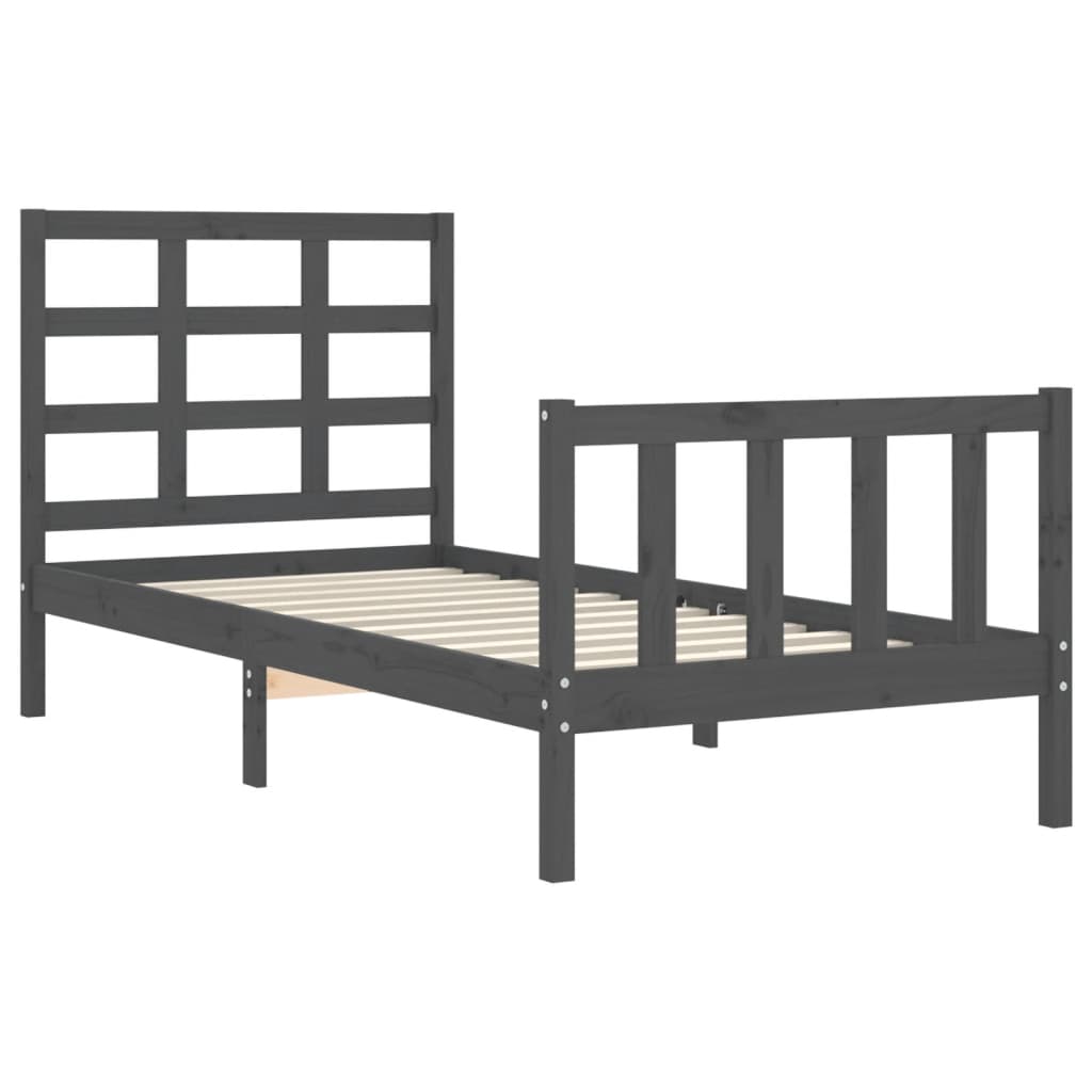 Estrutura de cama com cabeceira 90x190 cm madeira maciça cinza