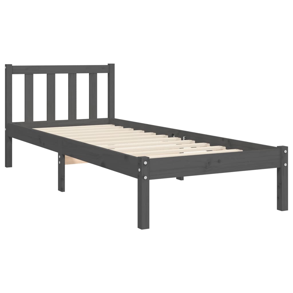 Estrutura de cama com cabeceira 90x190 cm madeira maciça cinza