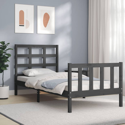 Estrutura de cama com cabeceira 90x190 cm madeira maciça cinza