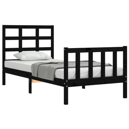 Estrutura de cama com cabeceira 90x190 cm madeira maciça preto