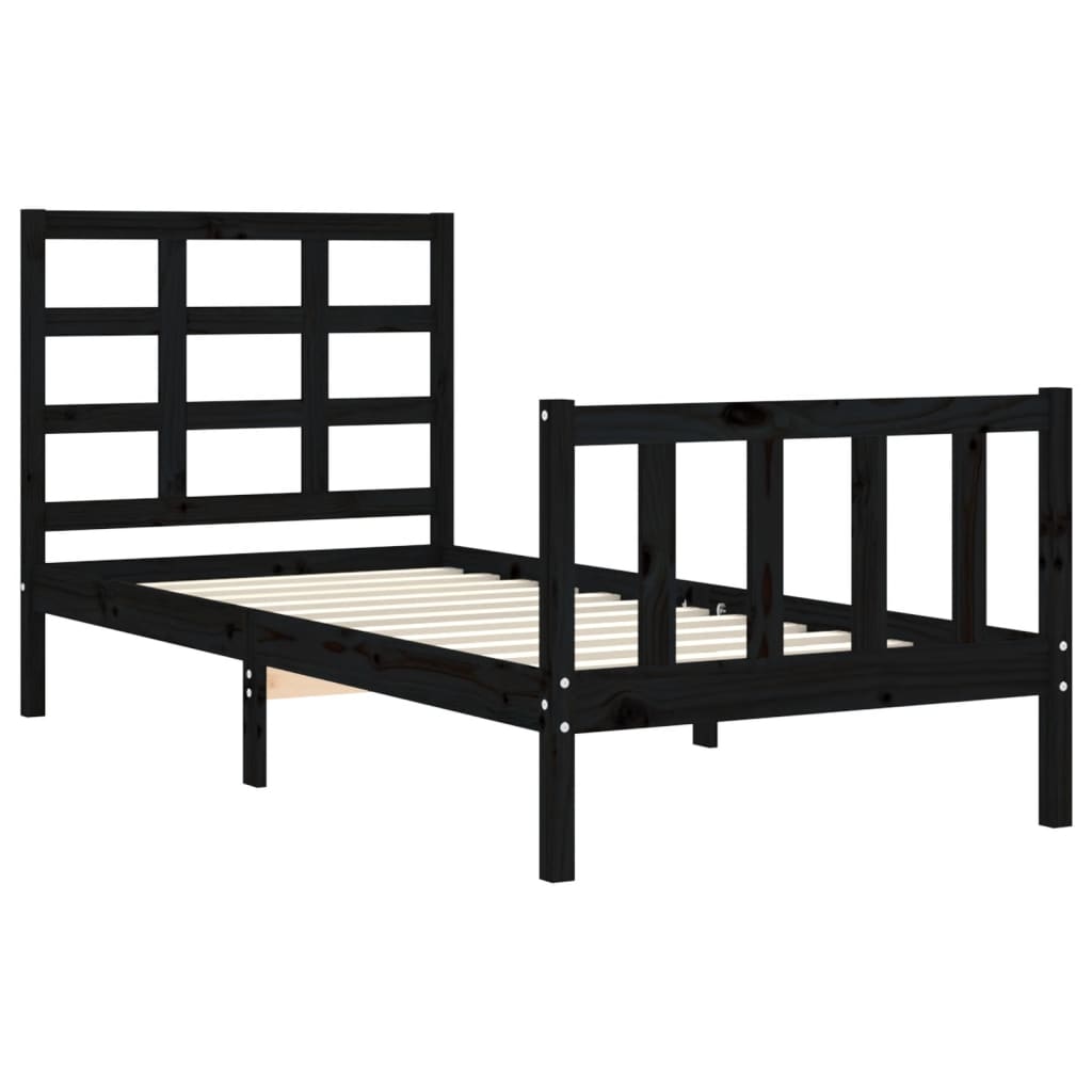 Estrutura de cama com cabeceira 90x190 cm madeira maciça preto