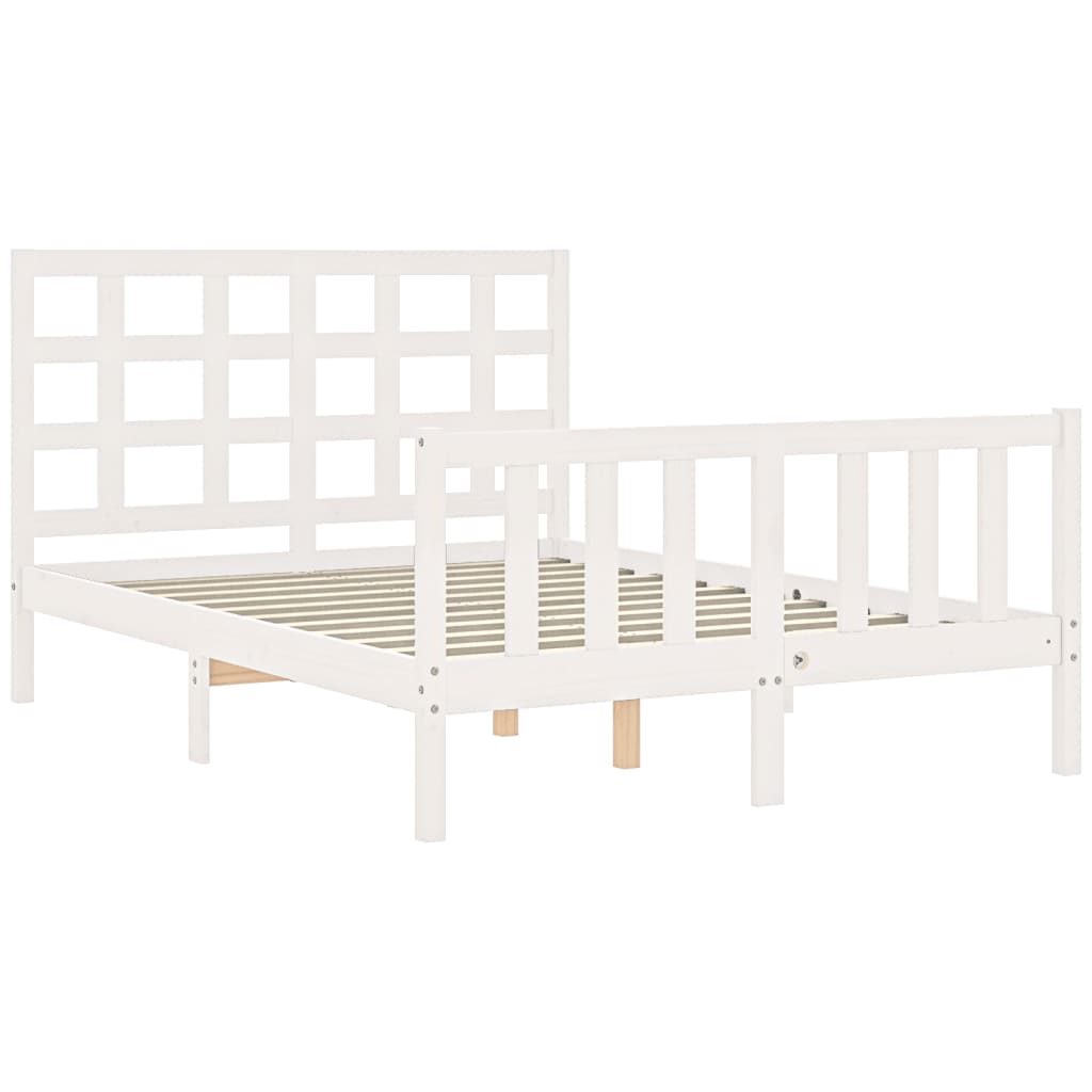 Estrutura de cama com cabeceira 140x190cm madeira maciça branco