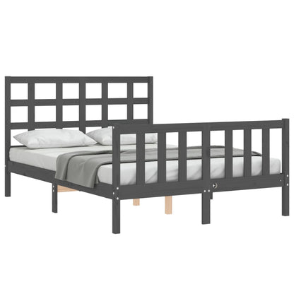 Estrutura de cama com cabeceira 140x190 cm madeira maciça cinza