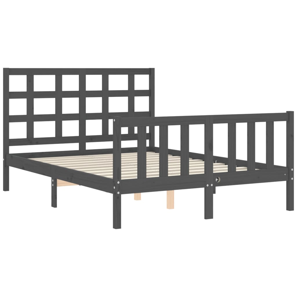 Estrutura de cama com cabeceira 140x190 cm madeira maciça cinza