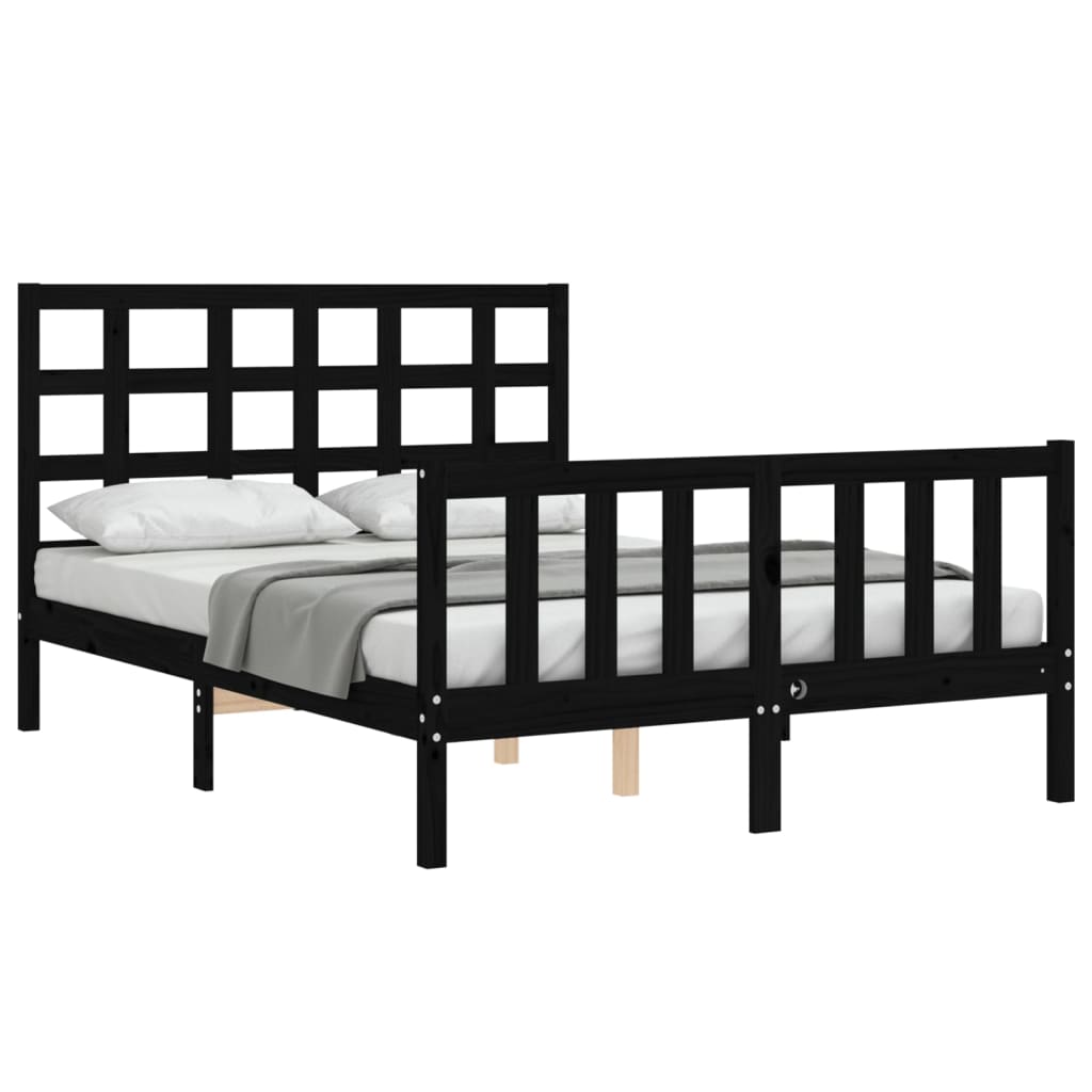 Estrutura de cama com cabeceira 140x190 cm madeira maciça preto