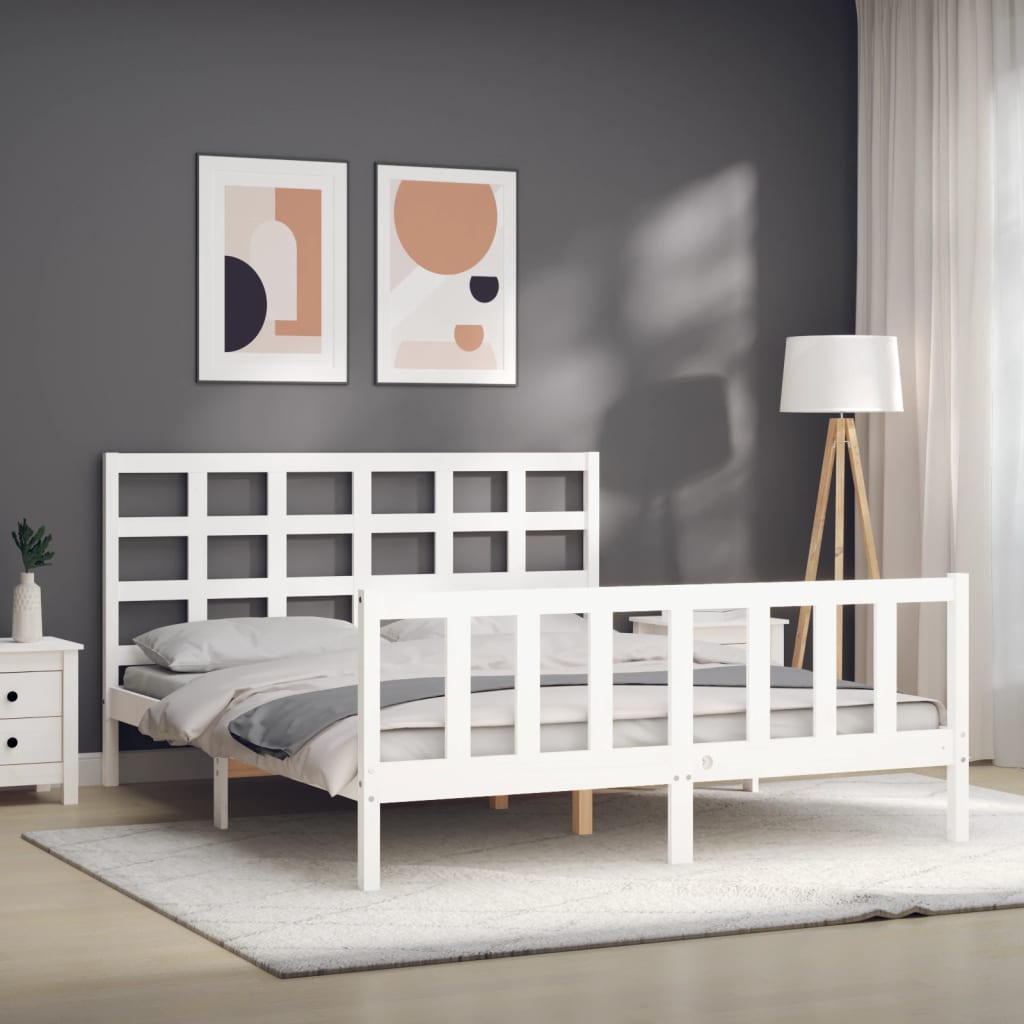 Estrutura de cama King Size com cabeceira madeira maciça branco