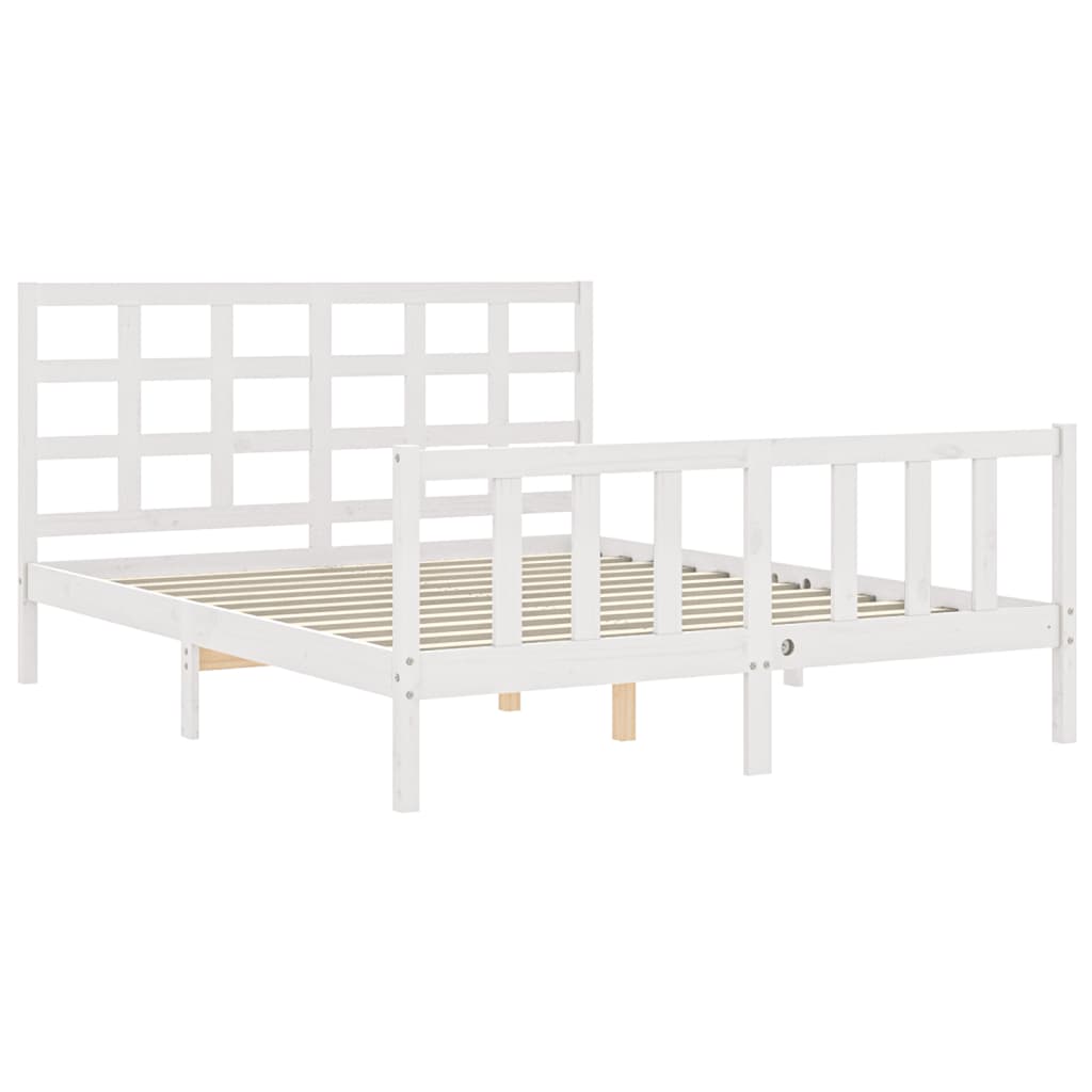 Estrutura de cama King Size com cabeceira madeira maciça branco