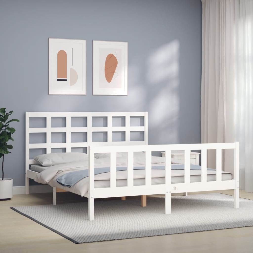 Estrutura de cama King Size com cabeceira madeira maciça branco