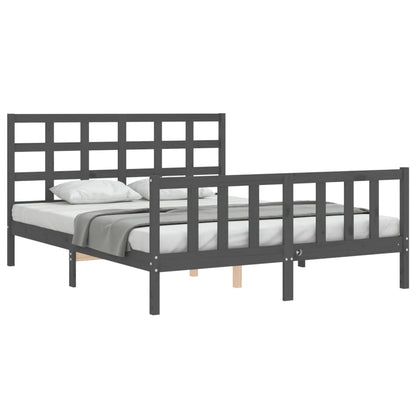 Estrutura de cama com cabeceira 160x200 cm madeira maciça cinza