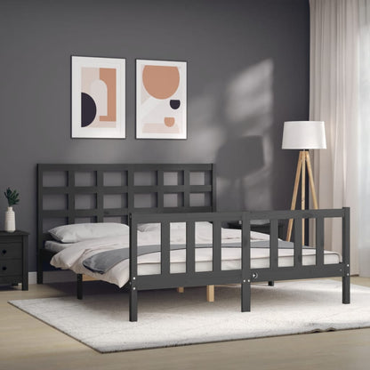 Estrutura de cama com cabeceira 160x200 cm madeira maciça cinza