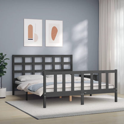 Estrutura de cama com cabeceira 160x200 cm madeira maciça cinza