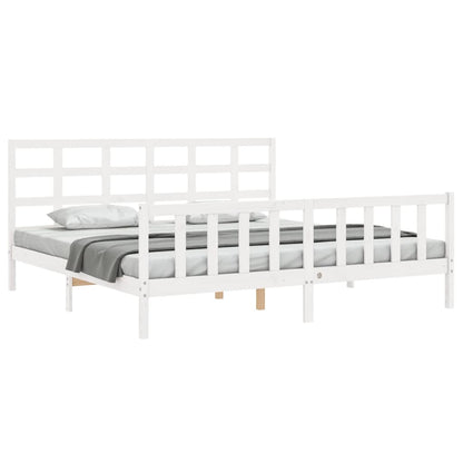 Estrutura de cama com cabeceira 180x200cm madeira maciça branco