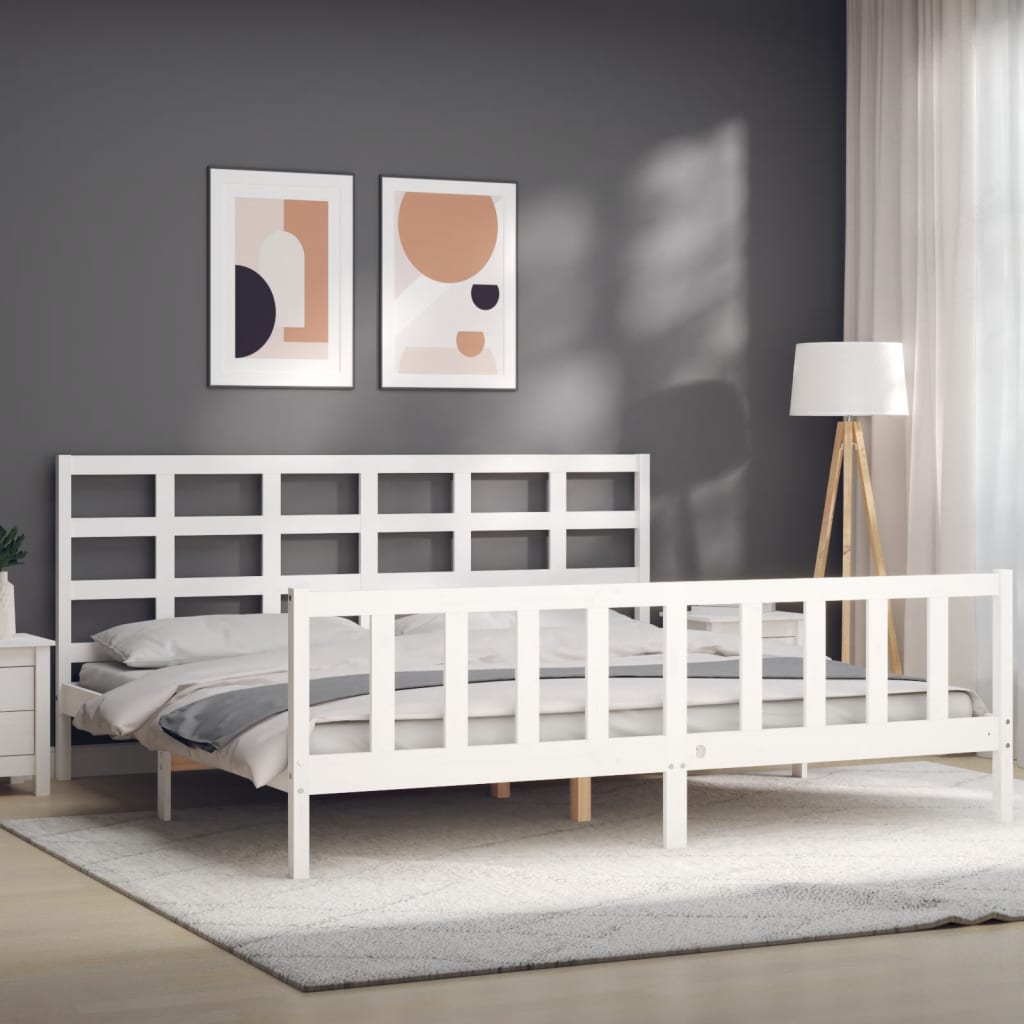 Estrutura de cama com cabeceira 180x200cm madeira maciça branco