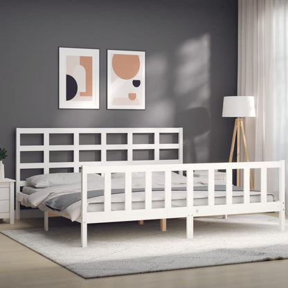 Estrutura de cama com cabeceira 180x200cm madeira maciça branco