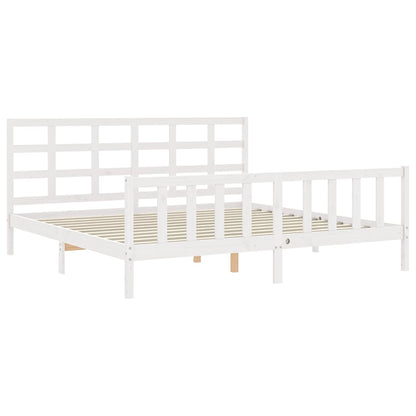 Estrutura de cama com cabeceira 180x200cm madeira maciça branco