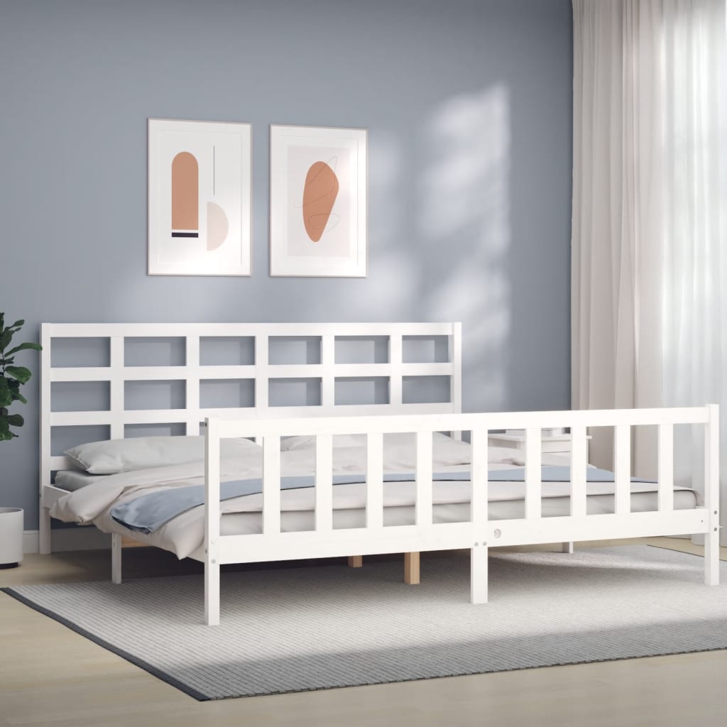 Estrutura de cama com cabeceira 180x200cm madeira maciça branco