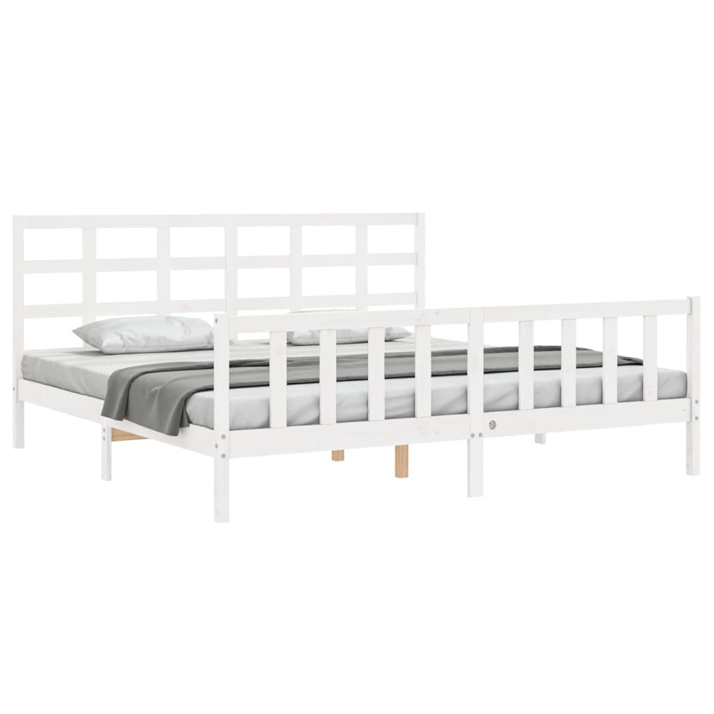 Estrutura de cama com cabeceira 200x200cm madeira maciça branco