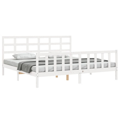 Estrutura de cama com cabeceira 200x200cm madeira maciça branco