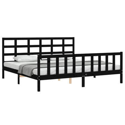 Estrutura de cama com cabeceira 200x200 cm madeira maciça preto