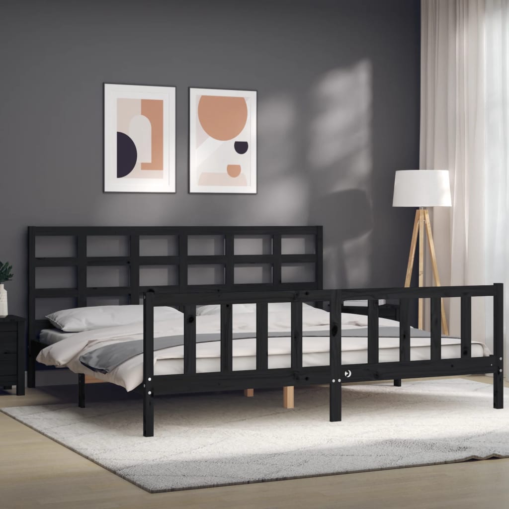 Estrutura de cama com cabeceira 200x200 cm madeira maciça preto