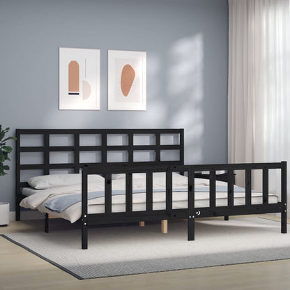 Estrutura de cama com cabeceira 200x200 cm madeira maciça preto