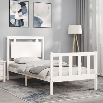 Estrutura de cama com cabeceira 90x190 cm madeira maciça branco