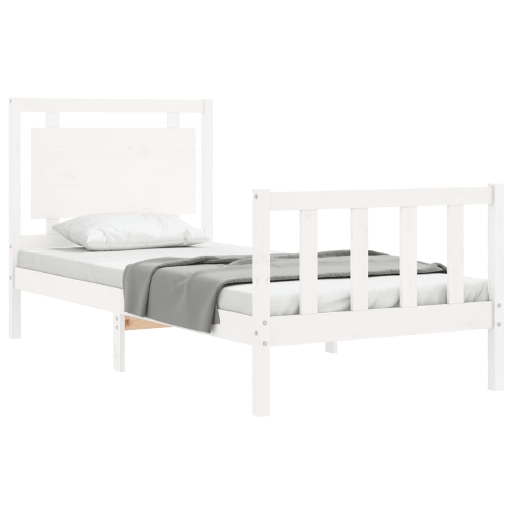 Estrutura de cama com cabeceira 90x190 cm madeira maciça branco