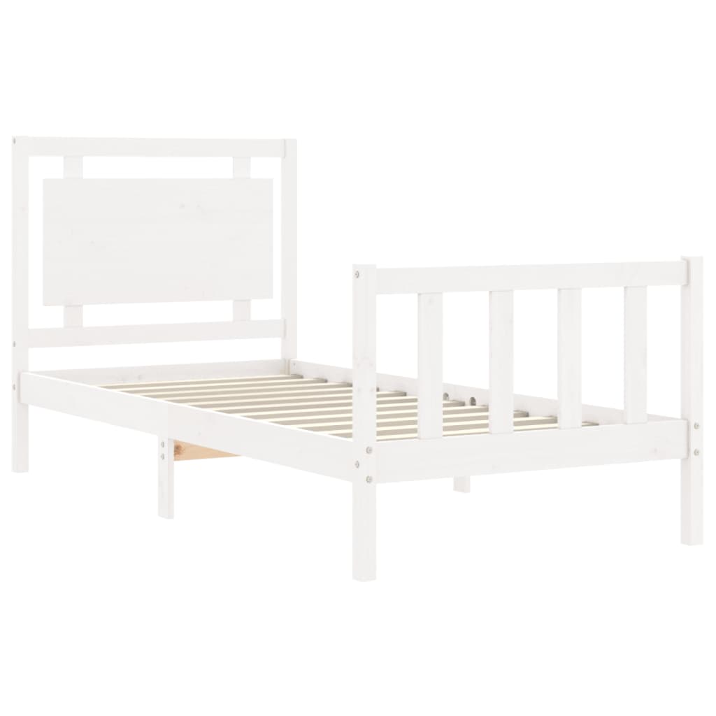 Estrutura de cama com cabeceira 90x190 cm madeira maciça branco