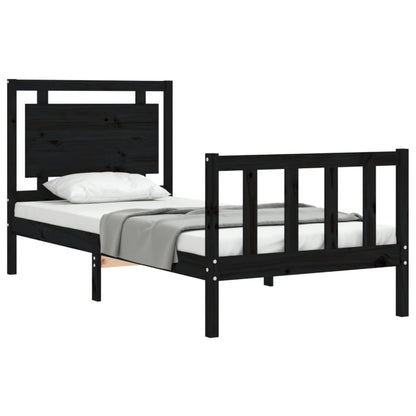 Estrutura de cama com cabeceira 90x190 cm madeira maciça preto