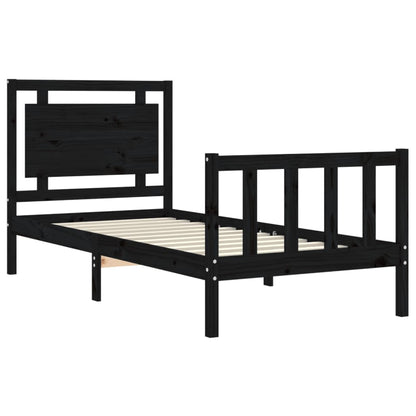 Estrutura de cama com cabeceira 90x190 cm madeira maciça preto