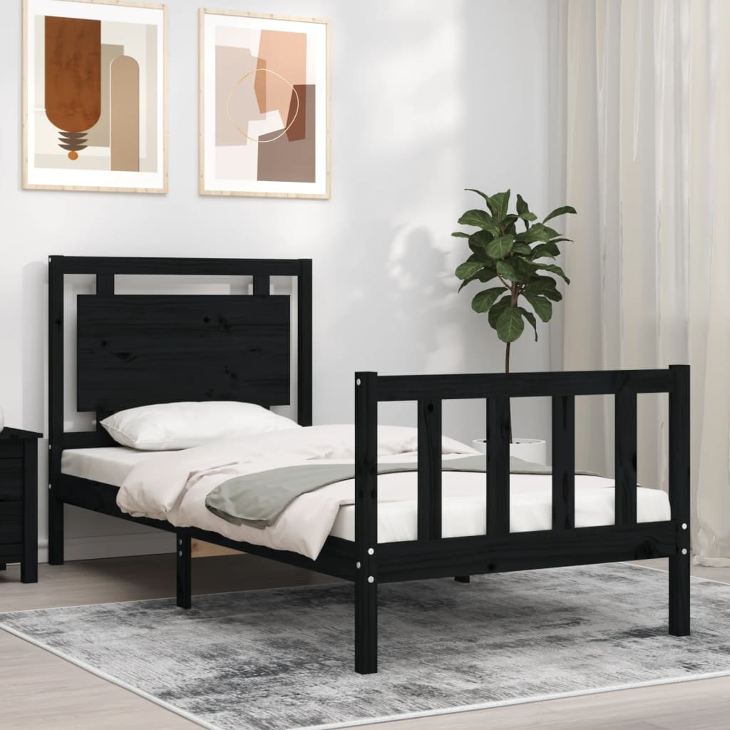 Estrutura de cama com cabeceira 90x190 cm madeira maciça preto