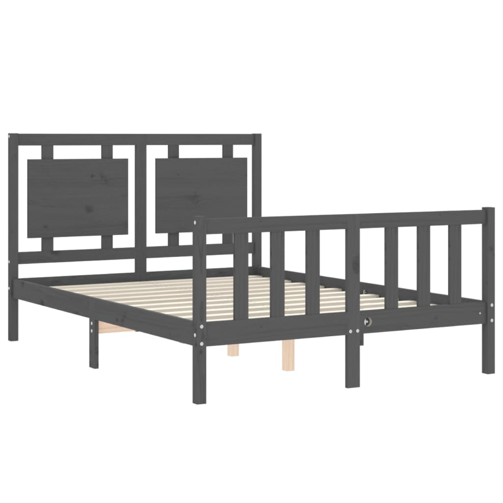 Estrutura de cama com cabeceira 140x190 cm madeira maciça cinza