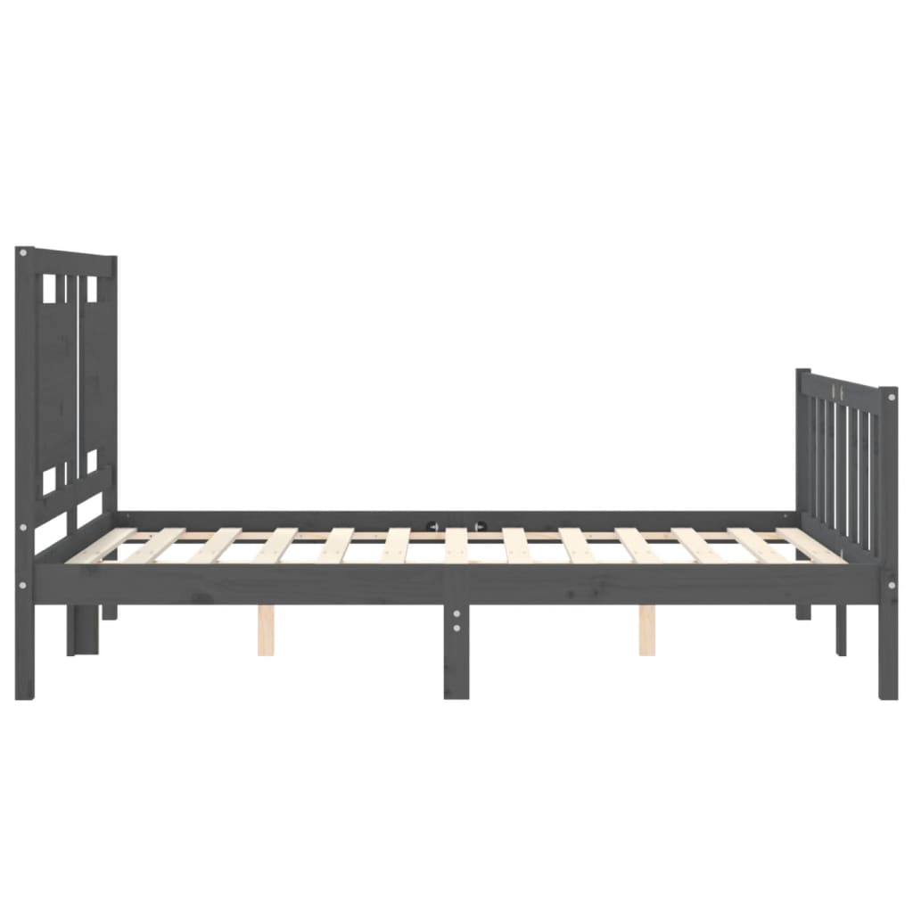 Estrutura de cama com cabeceira 140x190 cm madeira maciça cinza