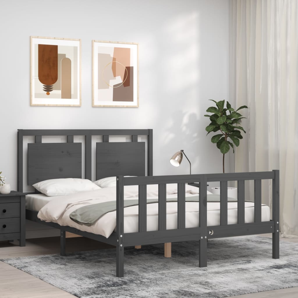 Estrutura de cama com cabeceira 140x190 cm madeira maciça cinza