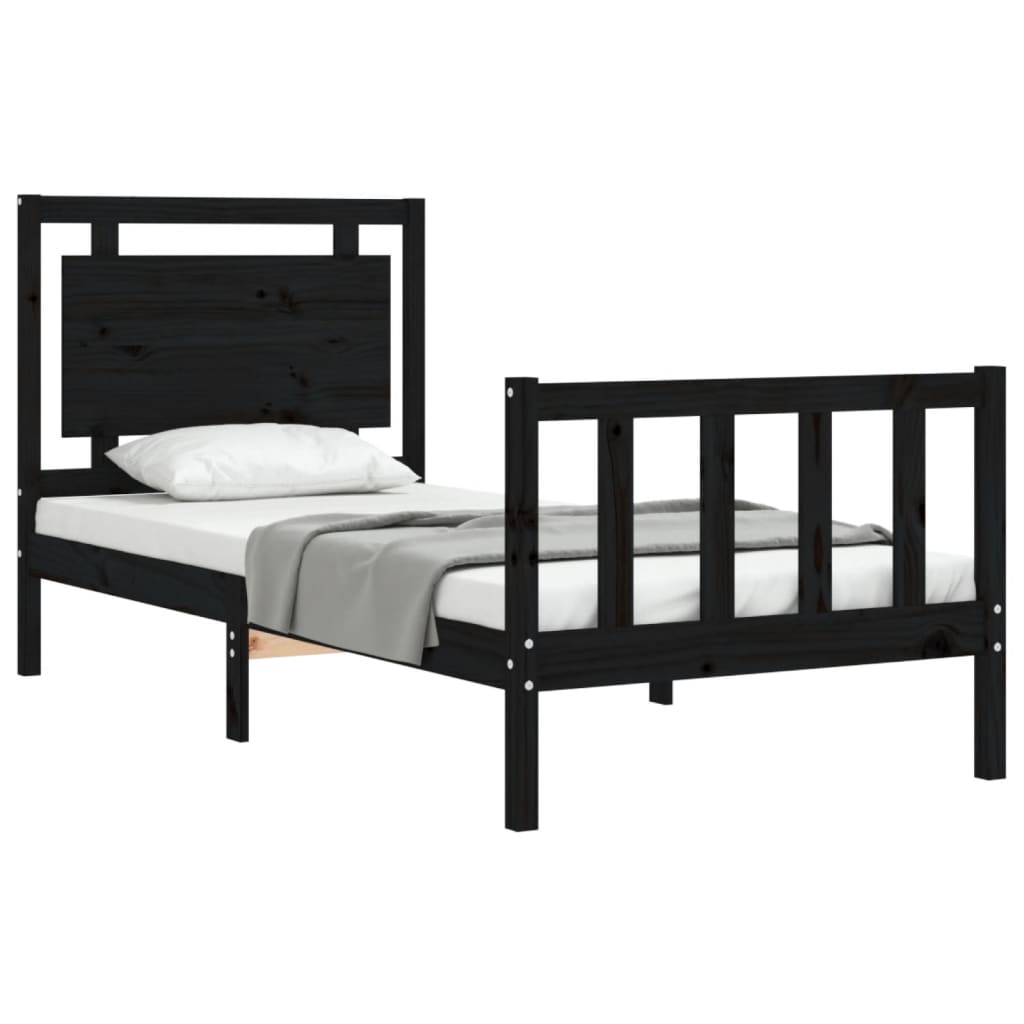 Estrutura de cama com cabeceira 100x200 cm madeira maciça preto