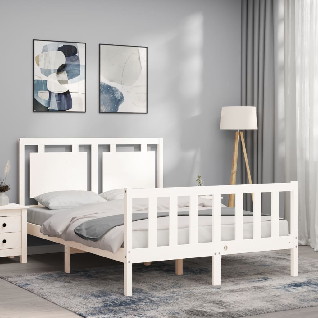 Estrutura de cama com cabeceira 120x200cm madeira maciça branco