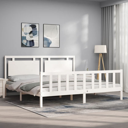 Estrutura de cama com cabeceira 180x200cm madeira maciça branco