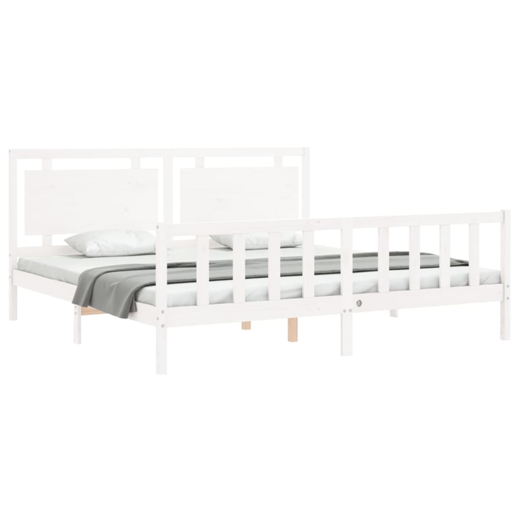 Estrutura de cama com cabeceira 180x200cm madeira maciça branco