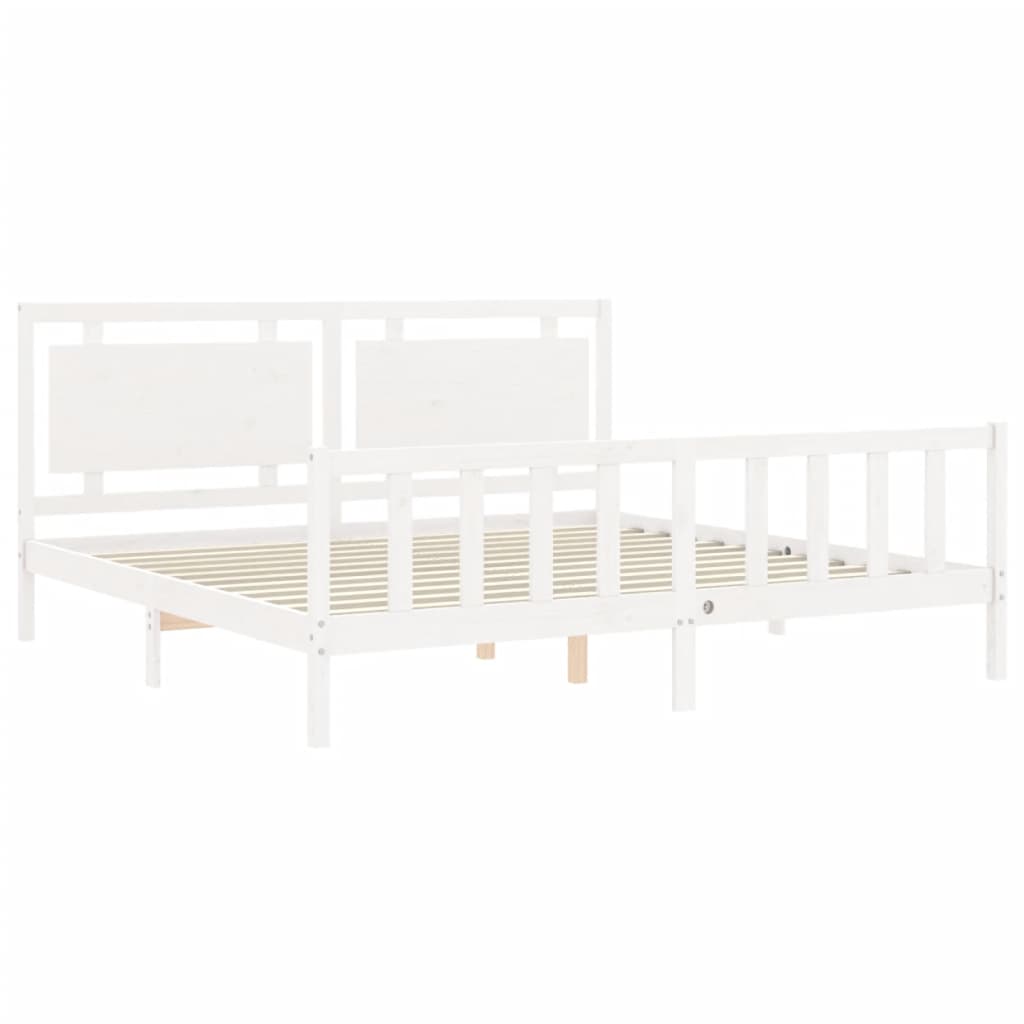 Estrutura de cama com cabeceira 180x200cm madeira maciça branco