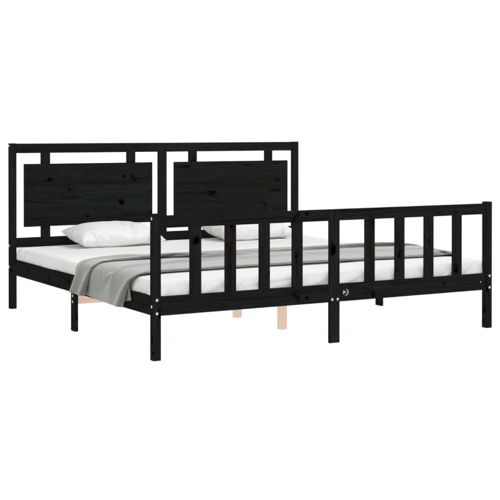 Estrutura de cama com cabeceira 180x200 cm madeira maciça preto