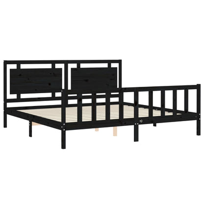 Estrutura de cama com cabeceira 180x200 cm madeira maciça preto