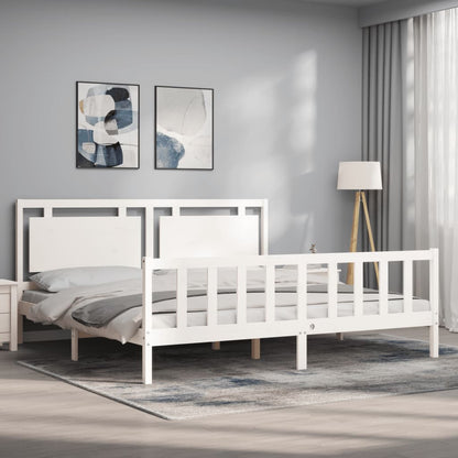 Estrutura de cama com cabeceira 200x200cm madeira maciça branco