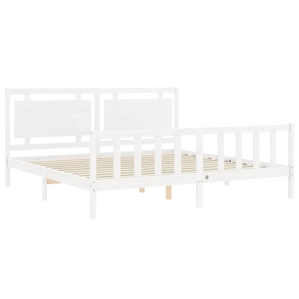 Estrutura de cama com cabeceira 200x200cm madeira maciça branco