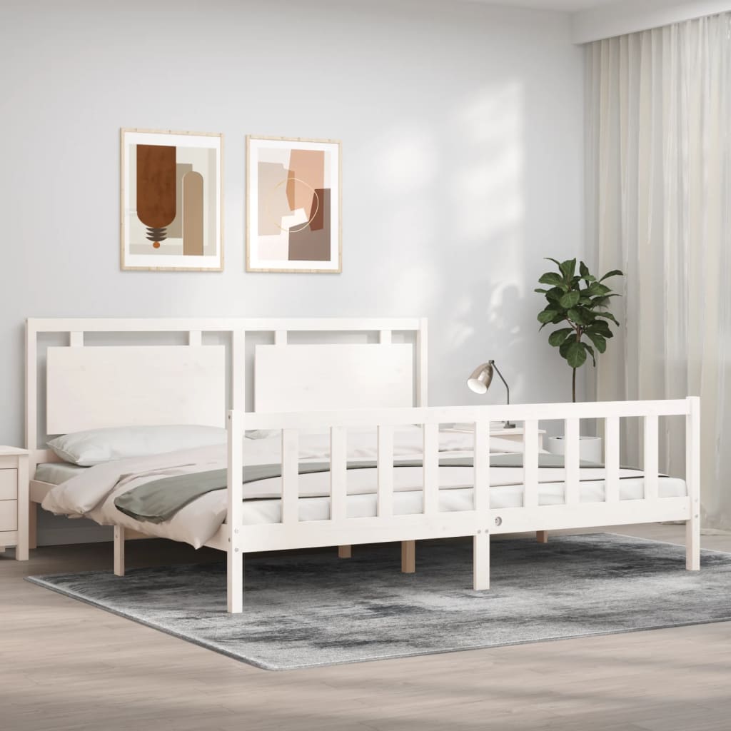 Estrutura de cama com cabeceira 200x200cm madeira maciça branco